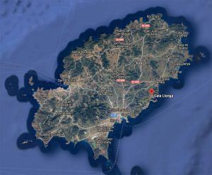 Ubicación de cala Llonga en la isla de Ibiza