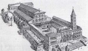 dibujo de antigua basílica de San Pedro del Vaticano