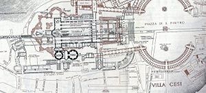 Planos superpuestos de la evolución de San Pedro del Vaticano