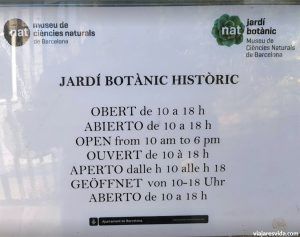 Horario del Jardí Botànic de Barcelona