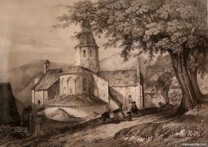Litografía Abadía de Sainte Foy en Museo de Conques