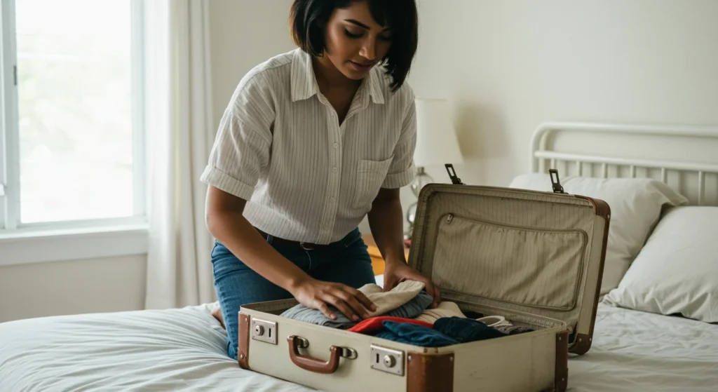 Empleada del hogar haciendo un equipaje de viaje