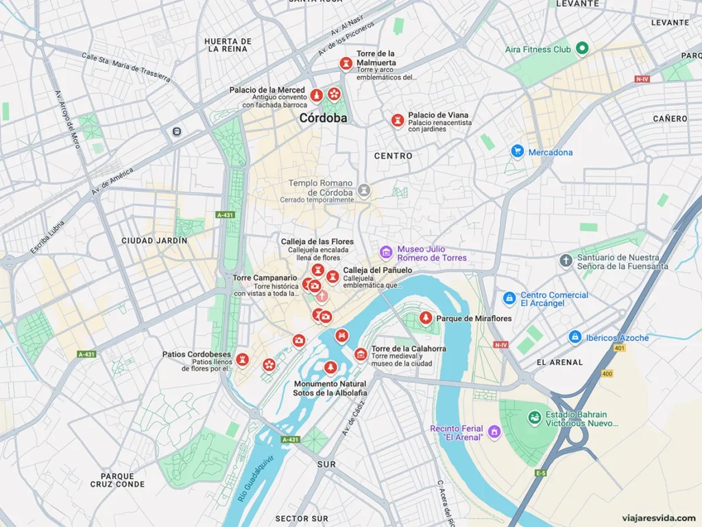 Mapa de cómo llegar a Córdoba y qué ver