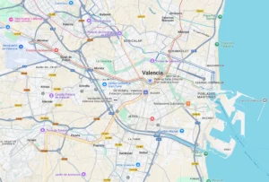 Puedes hacer clic en el mapa de Valencia y sus transportes para ampliar
