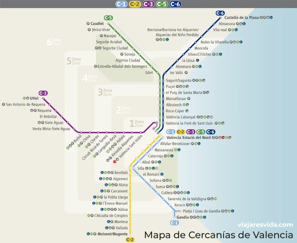 Plano de trenes de Cercanías de Valencia. Pulsa para ampliar