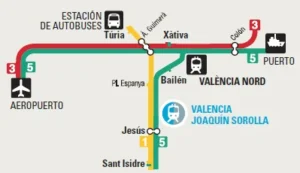 Transporte público de Valencia donde se puede ver cómo llegar al aeropuerto.