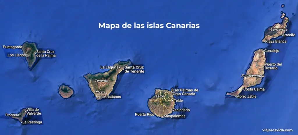 Mapa de las islas Canarias.